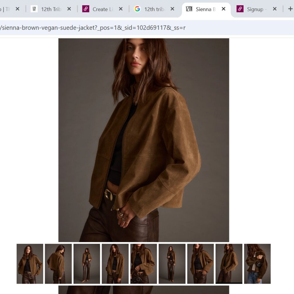 12th Tribe Sienna Brown Vegan Suede Jacket Size Large - Picture 6 of 6